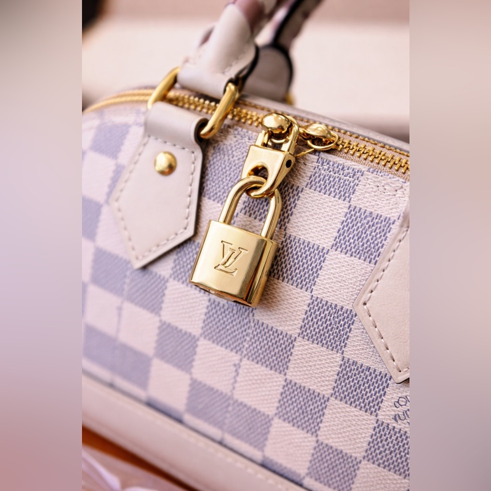 💯 Authentic Louis Vuitton Alma BB Damier Azur Braided Handles (Model N45294)Pink - Picture 17 of 17